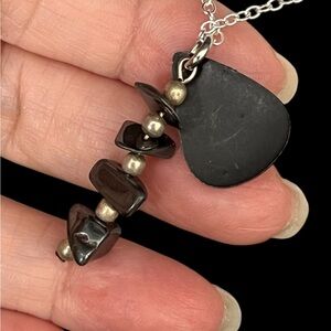 Vintage onyx and Silver Pendant Necklace